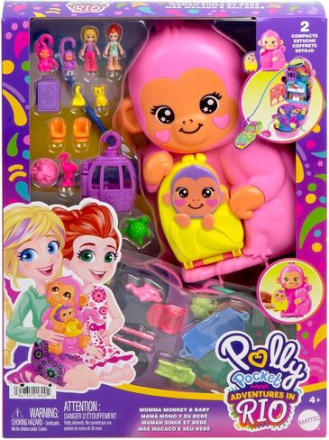 Polly Pocket Dolls & Playset with Pets & 13 Accessories, 2-in-1 Momma Monkey & Baby Wearable Purse & Animal Toy in Saudi Arabia