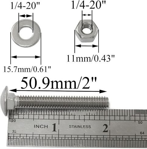 Carriage Bolt Pro Bamboo Kitchen 10PCS 1/4-20x2Inch Stainless Steel Carriage Screw Hex Nut and Flat Washer Kits in Saudi Arabia