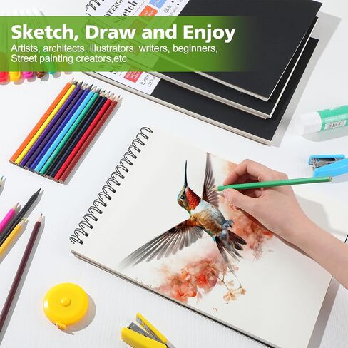 Weekgrat 4 قطع من كتاب رسم الجزء العلوي من لوحة رسم حلزونية مقاس 9 × 12 بوصة لوحة ورق رسم خالية من الأحماض، دفتر رسم فني 40 ورقة (68 رطل/100 جم) كتاب رسم للفنانين والمبتدئين in Saudi Arabia
