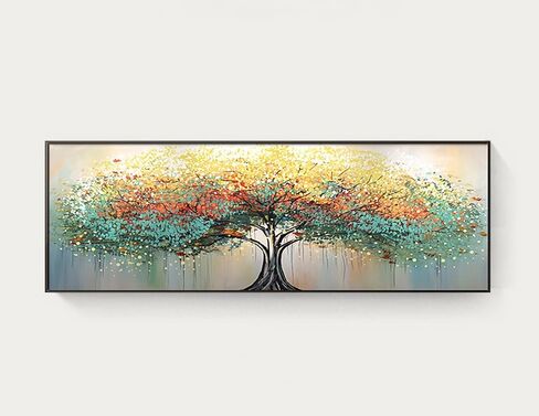 Generic Hand-Painted Tree of Life Oil Painting for Bedroom,Framed Wall Art for Living Room,Modern Tree Wall Decor for Offiice Ready to Hang 24x56inches, White,Blue,Green,Yellow in Saudi Arabia