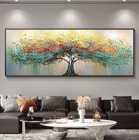 Generic Hand-Painted Tree of Life Oil Painting for Bedroom,Framed Wall Art for Living Room,Modern Tree Wall Decor for Offiice Ready to Hang 24x56inches, White,Blue,Green,Yellow in Saudi Arabia