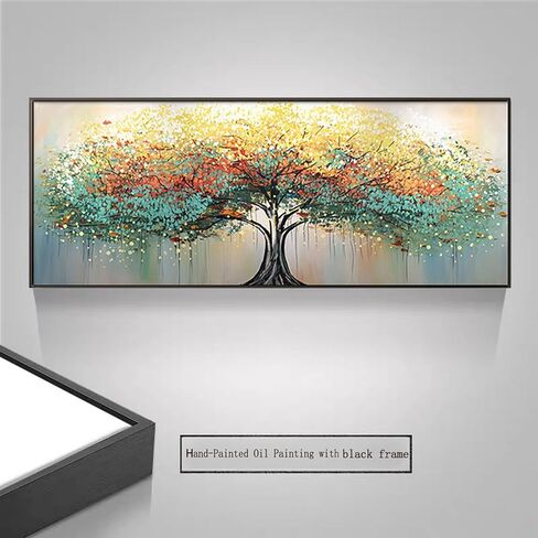 Generic Hand-Painted Tree of Life Oil Painting for Bedroom,Framed Wall Art for Living Room,Modern Tree Wall Decor for Offiice Ready to Hang 24x56inches, White,Blue,Green,Yellow in Saudi Arabia