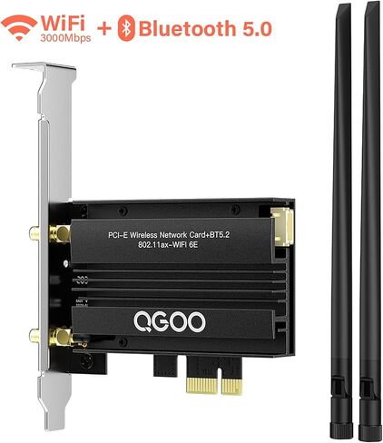 WiFi 6 Card PCIe 3000Mbps, QGOO Wireless Adapter with Bluetooth 5.0 Dongle for PC AX200 Pro WiFi Adapter Express Network Dual Band 6dBi High Gain Antenna (Only Support Desktop for Windows10 64bit) in Saudi Arabia