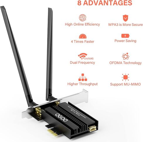 WiFi 6 Card PCIe 3000Mbps, QGOO Wireless Adapter with Bluetooth 5.0 Dongle for PC AX200 Pro WiFi Adapter Express Network Dual Band 6dBi High Gain Antenna (Only Support Desktop for Windows10 64bit) in Saudi Arabia