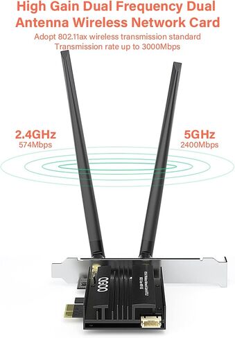 WiFi 6 Card PCIe 3000Mbps, QGOO Wireless Adapter with Bluetooth 5.0 Dongle for PC AX200 Pro WiFi Adapter Express Network Dual Band 6dBi High Gain Antenna (Only Support Desktop for Windows10 64bit) in Saudi Arabia