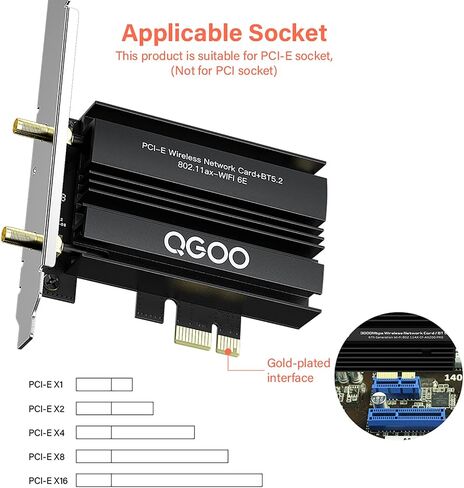 WiFi 6 Card PCIe 3000Mbps, QGOO Wireless Adapter with Bluetooth 5.0 Dongle for PC AX200 Pro WiFi Adapter Express Network Dual Band 6dBi High Gain Antenna (Only Support Desktop for Windows10 64bit) in Saudi Arabia