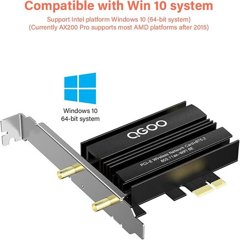 WiFi 6 Card PCIe 3000Mbps, QGOO Wireless Adapter with Bluetooth 5.0 Dongle for PC AX200 Pro WiFi Adapter Express Network Dual Band 6dBi High Gain Antenna (Only Support Desktop for Windows10 64bit) in Saudi Arabia