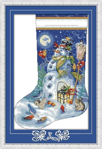 CaptainCrafts Cross Stitch Kits, Christmas Stocking Kit Counted Cross Stitch Unprinted Fabric Cross Stitch DIY Needlecrafts Embroidery Kit Home Decor (𝐖𝐡𝐢𝐭𝐞, Christmas Stockings, Snow View) in Saudi Arabia