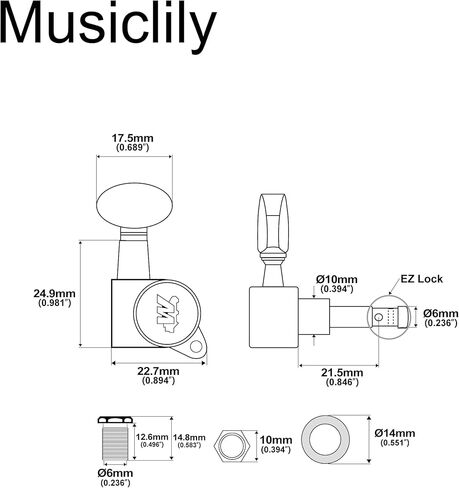 Wilkinson 6-in-line E-Z-LOK Mini Oval Button Guitar Tuners Machine Heads Tuning Pegs Keys Set for Fender Strat/Tele Electric Guitar, Black in Saudi Arabia
