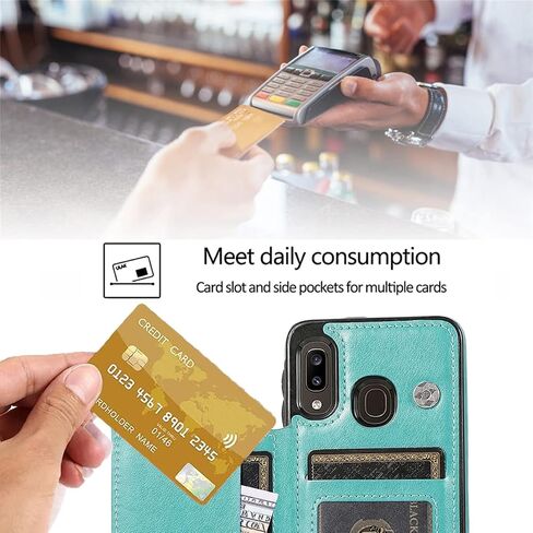 Design for Samsung Galaxy A20/A30/M10S Case with Tempered Glass Screen Protector Credit Card Holder Slot, PU Leather Wallet Phone Cases Stand Kickstand Protective Cover for Glaxay A 20 Men Black in Kuwait