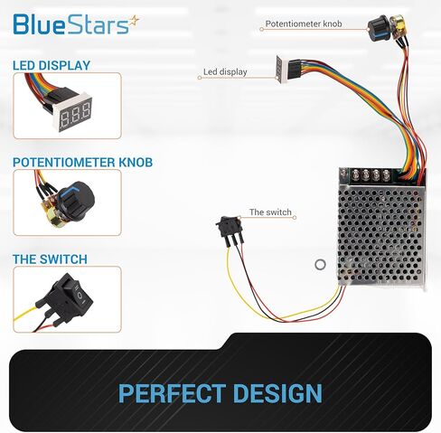 BlueStars 10-55V 12V 24V 36V 48V 60A 15KHZ PWM DC مفتاح تحكم في سرعة المحرك المصقول مع شاشة LED، تحكم بدون خطوات، ومفتاح عكسي للفرامل الأمامية لتنظيم عجلات الطاقة in Saudi Arabia