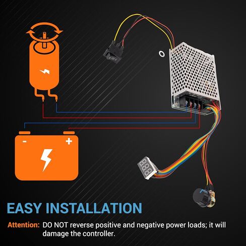 BlueStars 10-55V 12V 24V 36V 48V 60A 15KHZ PWM DC مفتاح تحكم في سرعة المحرك المصقول مع شاشة LED، تحكم بدون خطوات، ومفتاح عكسي للفرامل الأمامية لتنظيم عجلات الطاقة in Saudi Arabia