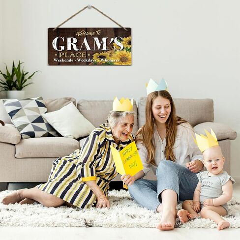 Gram Gifts Grandma Gifts Sunflower Gifts for Women Birthday Gifts for Nana Mimi Nanny Gigi Granny Decorative Front Door Home Wall Decor Wood Hanging Sign Vintage Wall Art, Welcome to Gram's Place in Saudi Arabia