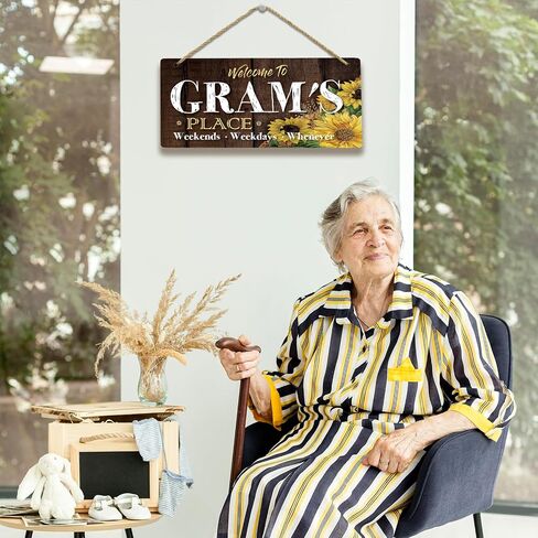 Gram Gifts Grandma Gifts Sunflower Gifts for Women Birthday Gifts for Nana Mimi Nanny Gigi Granny Decorative Front Door Home Wall Decor Wood Hanging Sign Vintage Wall Art, Welcome to Gram's Place in Saudi Arabia