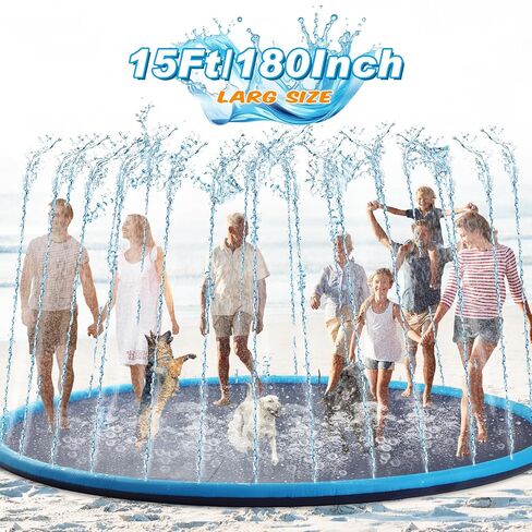 Lewtemi 15 ft Extra Large Non Slip Splash Pad 180" for Adult and Dog Giant Outdoor Thicken Sprinkler Pool Summer Toys Fun Backyard Play Fountain Mat for Pet Dog Family in Saudi Arabia