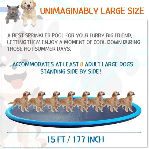Lewtemi 15 ft Extra Large Non Slip Splash Pad 180" for Adult and Dog Giant Outdoor Thicken Sprinkler Pool Summer Toys Fun Backyard Play Fountain Mat for Pet Dog Family in Saudi Arabia