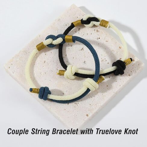 زوجين سلسلة سوار، حبل مطابقة سوار لصديقها صديقة، انزلاق عقدة الصداقة الحب وعد أساور قابلة للتعديل هدية مجوهرات لذكرى عيد الحب، الأبيض والأزرق in Kuwait