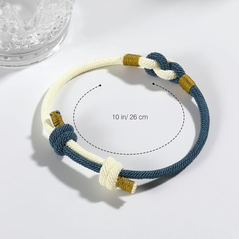 زوجين سلسلة سوار، حبل مطابقة سوار لصديقها صديقة، انزلاق عقدة الصداقة الحب وعد أساور قابلة للتعديل هدية مجوهرات لذكرى عيد الحب، الأبيض والأزرق in Kuwait