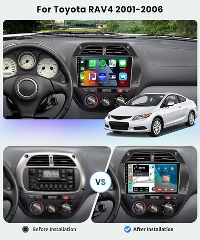 راديو سيارة 8 CORE 4G+64G لسيارة Toyota RAV4 2001-2006 مع CarPlay/Android Auto، Podofo 9 بوصة 1280 * 720P IPS شاشة لمس ستيريو Android 13 GPS WiFi Bluetooth DSP SWC + كاميرا احتياطية عالية الدقة in Saudi Arabia