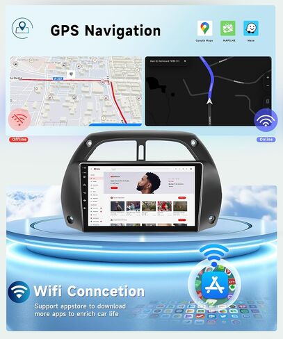 راديو سيارة 8 CORE 4G+64G لسيارة Toyota RAV4 2001-2006 مع CarPlay/Android Auto، Podofo 9 بوصة 1280 * 720P IPS شاشة لمس ستيريو Android 13 GPS WiFi Bluetooth DSP SWC + كاميرا احتياطية عالية الدقة in Saudi Arabia