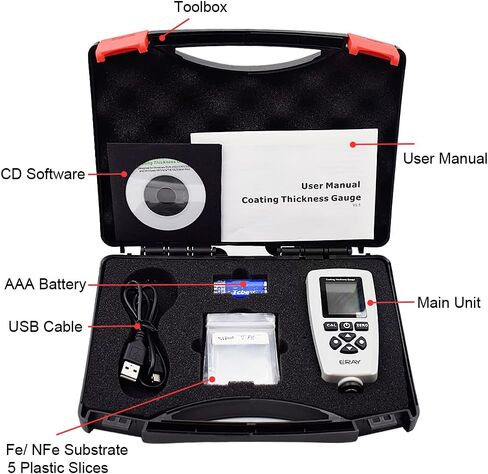 Mil Thickness Gauge, Coating Thickness Gauges, ERAY Paint Depth Gauge Meter with Backlight LCD Display for Car Automotive, Limit Alarm/Data Storage/Export Data/PC Software Analysis (Green) in Saudi Arabia
