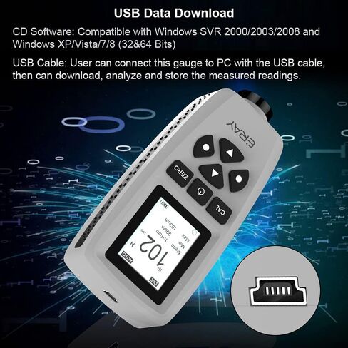Mil Thickness Gauge, Coating Thickness Gauges, ERAY Paint Depth Gauge Meter with Backlight LCD Display for Car Automotive, Limit Alarm/Data Storage/Export Data/PC Software Analysis (Green) in Saudi Arabia