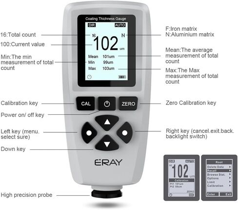 Mil Thickness Gauge, Coating Thickness Gauges, ERAY Paint Depth Gauge Meter with Backlight LCD Display for Car Automotive, Limit Alarm/Data Storage/Export Data/PC Software Analysis (Green) in Saudi Arabia