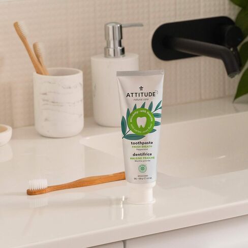 ATTITUDE Toothpaste with Fluoride, Prevents Tooth Decay and Cavities, Vegan, Cruelty-Free and Sugar-Free, Complete Care, Spearmint, 4.2 Oz in Saudi Arabia