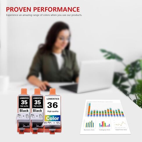 خراطيش حبر الطابعة الملونة PGI-35 باللون الأسود وCLI-36 (3 عبوات، 2 أسود/1 ثلاثي الألوان) - بديل حبر Lometic PGI35 CLI36 لحبر Canon 35 36 للعمل مع طابعة PIXMA iP100، iP110، TR150 in Kuwait