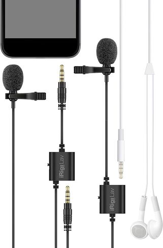 IK Multimedia iRig Mic Lav lapel microphone, omnidirectional condenser lavalier microphone with 1/8" TRRS jack, headphone out and daisy-chaining for iPhone, iPad, Android, Mac, PC in Kuwait