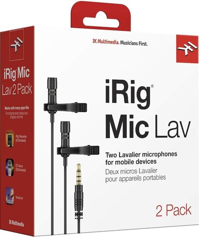 IK Multimedia iRig Mic Lav lapel microphone, omnidirectional condenser lavalier microphone with 1/8" TRRS jack, headphone out and daisy-chaining for iPhone, iPad, Android, Mac, PC in Kuwait