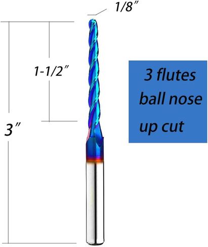 2PCS BRB228 Milling Cutters Ball Nose Solid Carbide Up Cut CNC Spiral Bits NACO Coated 2D 3D Carving Router Bit 1.0Deg with 1/8 Inch Cutting Dia in Saudi Arabia
