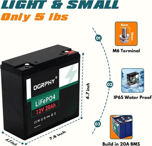 20Ah LiFePO4 Battery, Portable 12V 20Ah Lithium Battery with Grade A Cell and BMS Protection, Perfect for Outdoor Camping, Fishing, Fish Finder, Boat, Kids Rid on Toy, Scooter in Saudi Arabia