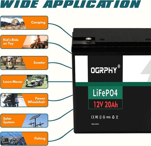 20Ah LiFePO4 Battery, Portable 12V 20Ah Lithium Battery with Grade A Cell and BMS Protection, Perfect for Outdoor Camping, Fishing, Fish Finder, Boat, Kids Rid on Toy, Scooter in Saudi Arabia