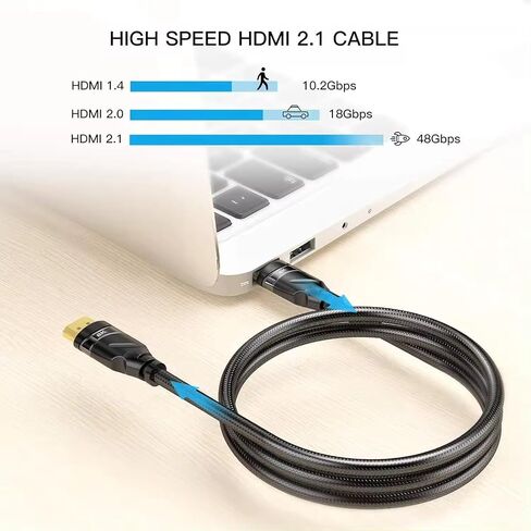 CABLEDECONN 8K HDMI to HDMI 2.1 Cable 3ft, Ultra 48Gbps High Speed HDMI Monitor Cord Support 4K@120Hz 8K@60Hz Dynamic HDR, eARC, Braided HDMI Connecting Laptop, Monitor, PS4, PS5, Xbox One, Fire TV in Saudi Arabia
