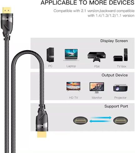 CABLEDECONN 8K HDMI to HDMI 2.1 Cable 3ft, Ultra 48Gbps High Speed HDMI Monitor Cord Support 4K@120Hz 8K@60Hz Dynamic HDR, eARC, Braided HDMI Connecting Laptop, Monitor, PS4, PS5, Xbox One, Fire TV in Saudi Arabia