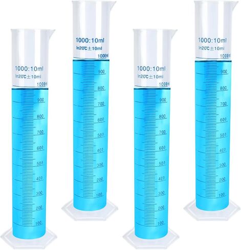 4 عبوات من أسطوانة بلاستيكية متدرجة سعة 1000 مل، مجموعة أسطوانة قياس شفافة مع فوهة صب، أنبوب اختبار معمل بلاستيكي على الوجهين للمشروعات العلمية ومستلزمات المختبرات in Kuwait