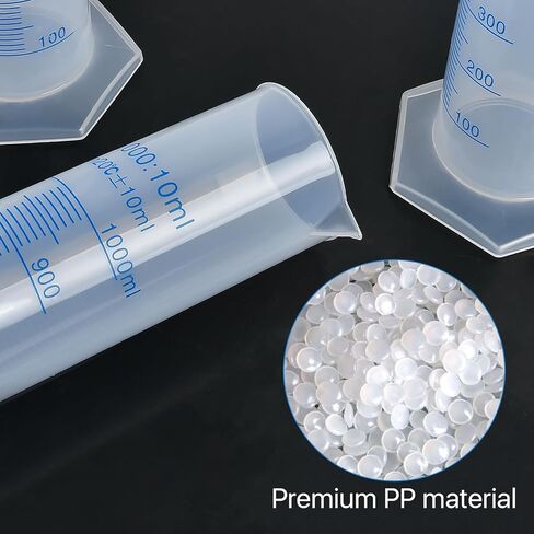 4 عبوات من أسطوانة بلاستيكية متدرجة سعة 1000 مل، مجموعة أسطوانة قياس شفافة مع فوهة صب، أنبوب اختبار معمل بلاستيكي على الوجهين للمشروعات العلمية ومستلزمات المختبرات in Kuwait