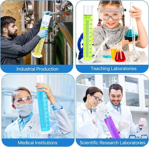 4 عبوات من أسطوانة بلاستيكية متدرجة سعة 1000 مل، مجموعة أسطوانة قياس شفافة مع فوهة صب، أنبوب اختبار معمل بلاستيكي على الوجهين للمشروعات العلمية ومستلزمات المختبرات in Kuwait