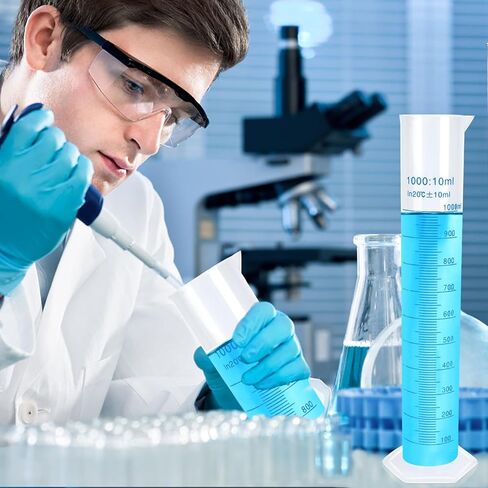 4 عبوات من أسطوانة بلاستيكية متدرجة سعة 1000 مل، مجموعة أسطوانة قياس شفافة مع فوهة صب، أنبوب اختبار معمل بلاستيكي على الوجهين للمشروعات العلمية ومستلزمات المختبرات in Kuwait