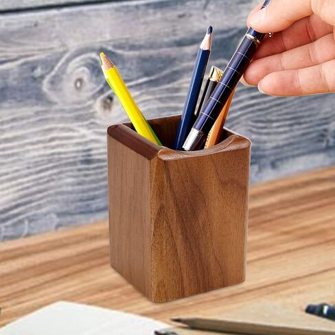 Natural Wooden Pen Box Desktop Stationery Organizer Creative Simple Solid Wood Pencil Holder for Office Supplies (Beech Wood) in Saudi Arabia