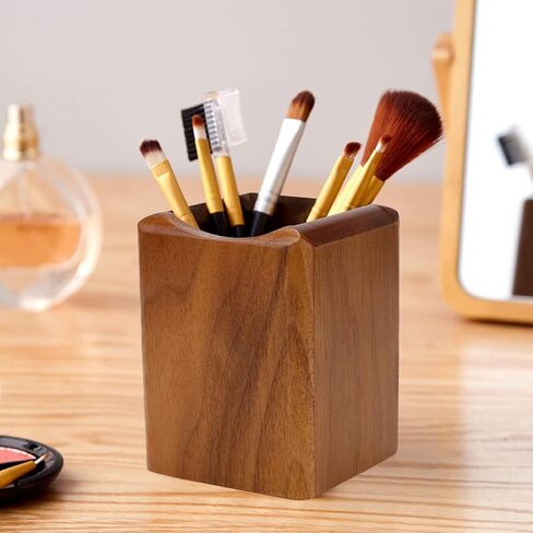 Natural Wooden Pen Box Desktop Stationery Organizer Creative Simple Solid Wood Pencil Holder for Office Supplies (Beech Wood) in Saudi Arabia