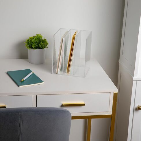 Martha Stewart Brody File Desktop Organizer, 3 Section Desktop File Document Sorter Organizer, File Organizer for Binders, Folders, Files, 8.5"W x 6.5"D, Clear in Saudi Arabia