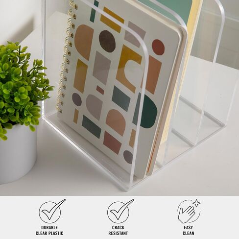Martha Stewart Brody File Desktop Organizer, 3 Section Desktop File Document Sorter Organizer, File Organizer for Binders, Folders, Files, 8.5"W x 6.5"D, Clear in Saudi Arabia