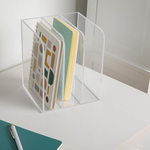 Martha Stewart Brody File Desktop Organizer, 3 Section Desktop File Document Sorter Organizer, File Organizer for Binders, Folders, Files, 8.5"W x 6.5"D, Clear in Saudi Arabia