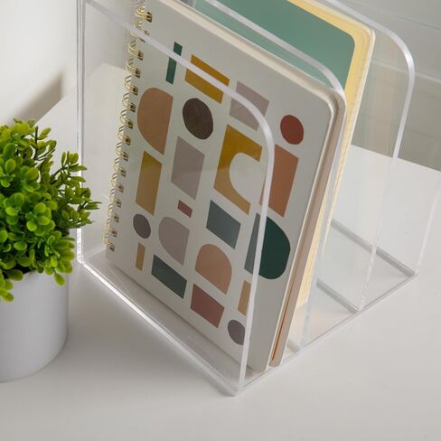 Martha Stewart Brody File Desktop Organizer, 3 Section Desktop File Document Sorter Organizer, File Organizer for Binders, Folders, Files, 8.5"W x 6.5"D, Clear in Saudi Arabia