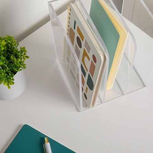 Martha Stewart Brody File Desktop Organizer, 3 Section Desktop File Document Sorter Organizer, File Organizer for Binders, Folders, Files, 8.5"W x 6.5"D, Clear in Saudi Arabia