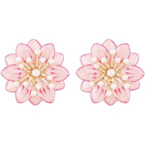 Pink Flower Earrings for Women Yellow White Red Pink Flower Earrings Large Flower Earrings Floral Dangle Earrings Elegant Flower Hoop Earrings Trendy Jewelry Gifts for Girls