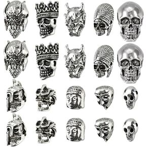 NBEADS 20 Pcs 10 Styles Tibetan Style Alloy Skull Beads, 10 Pcs Skull Head Beads 4 Pcs Beads 4 Pcs Devil Head Beads and 2 Pcs Buddha Head Beads Charms for Halloween Gothic Punk Jewelry Making