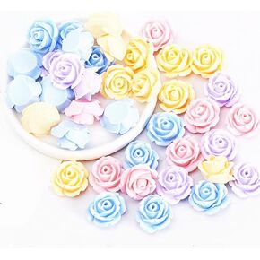 MSCFTFB 100 Pieces Camellia Flower Plastic Charms Macaron Rose Resin Cabochons Flatback Beads for Beading Jewelry Making Slime DIY Ornaments Supplies (Assorted 4 Colors)